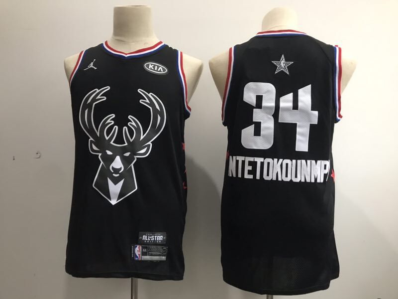 Men Milwaukee Bucks #34 Antetokounmp Black 2019 All Star NBA Jerseys->philadelphia 76ers->NBA Jersey